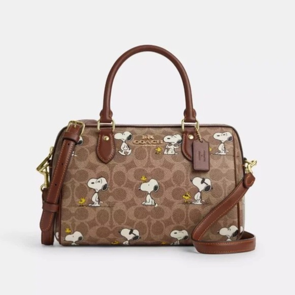 💐Coach X Peanuts Rowan Satchel Bag In Signature Canvas With Snoopy CBM33